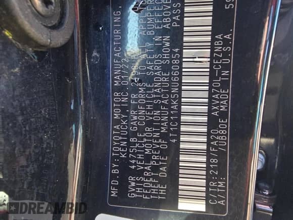 2022 Toyota Camry LE с VIN 4T1C11AK5NU66085, выставлен на аукционе Copart как лот 90054445 с пробегом 211 516 миль миль и Чистый • Clean title. История ставок и продаж доступна на DreamBid. Изображение 10.