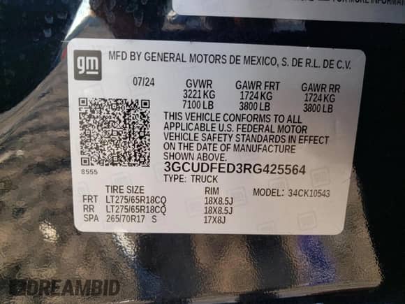 2024 Chevrolet Silverado 1500 LT Trail Boss с VIN 3GCUDFED3RG425564, выставлен на аукционе Copart как лот 81381345 с пробегом 12 157 миль миль и Списание • Salvage title. История ставок и продаж доступна на DreamBid. Изображение 12.