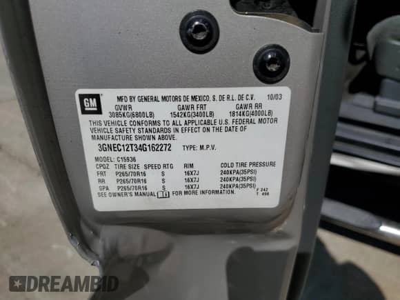 2004 Chevrolet Avalanche with VIN 3GNEC12T34G162272, listed as a Copart auction lot 60096995 with 56,071 mi miles and Salvage title. Bid and sale history available at DreamBid. Image 12.