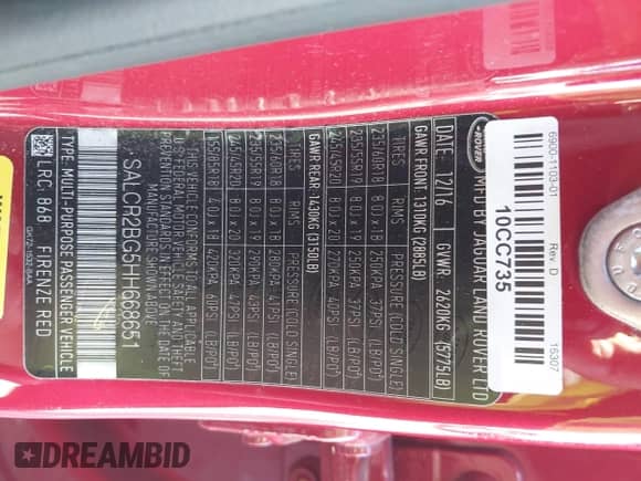 2017 Land Rover Discovery Sport HSE with VIN SALCR2BG5HH668651, listed as a IAAI auction lot 43533154 with 61,526 mi miles and . Bid and sale history available at DreamBid. Image 9.