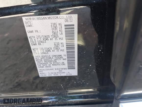 2023 Nissan Murano Platinum с VIN 5N1AZ2DS4PC102990, выставлен на аукционе IAAI как лот 41744044 с пробегом 18 007 миль миль и . История ставок и продаж доступна на DreamBid. Изображение 9.