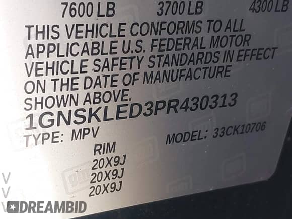 2023 Chevrolet Tahoe Commercial with VIN 1GNSKLED3PR430313, listed as a IAAI auction lot 42061257 with 22,824 mi miles and . Bid and sale history available at DreamBid. Image 9.