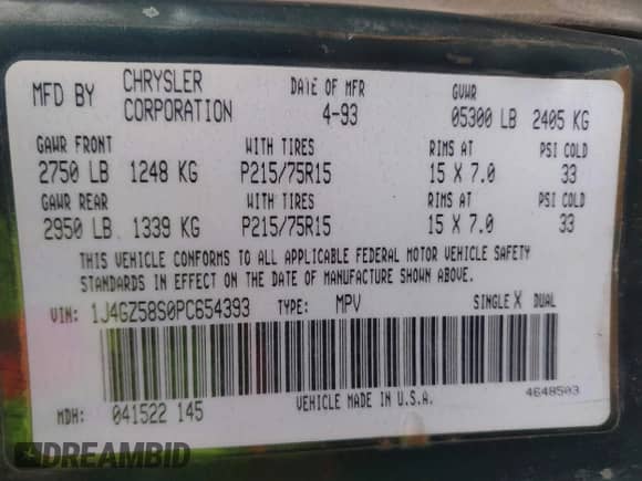 1993 Jeep Grand Cherokee Limited z VIN 1J4GZ78S1PC525798, wystawiony jako IAAI lot #42572328 z przebiegiem 197 551 mil mil oraz . Historia ofert i sprzedaży dostępna na DreamBid. Obrazek 9.