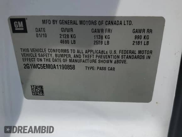 2010 Chevrolet Impala LTZ с VIN 2G1WC5EM0A1190858, выставлен на аукционе Copart как лот 65583805 с пробегом Не указан миль и Списание • Salvage title. История ставок и продаж доступна на DreamBid. Изображение 12.