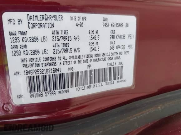 2001 Dodge Caravan SE с VIN 1B4GP25321B216041, выставлен на аукционе IAAI как лот 43143918 с пробегом 92 817 миль миль и . История ставок и продаж доступна на DreamBid. Изображение 9.