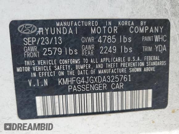 2013 Hyundai Azera с VIN KMHFG4JGXDA325761, выставлен на аукционе Copart как лот 70225975 с пробегом 126 944 миль миль и Списание • Salvage title. История ставок и продаж доступна на DreamBid. Изображение 13.