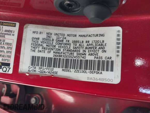 2005 Toyota Corolla S с VIN 1NXBR32E55Z455740, выставлен на аукционе IAAI как лот 43437137 с пробегом 232 326 миль миль и . История ставок и продаж доступна на DreamBid. Изображение 9.