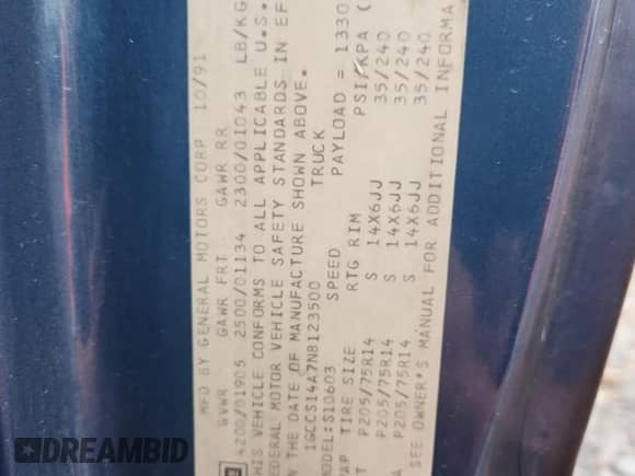 1992 Chevrolet S-10 z VIN 1GCCS14A7N8123500, wystawiony jako Copart lot #81668115 z przebiegiem 155 864 mil mil oraz Szkoda całkowita • Salvage title. Historia ofert i sprzedaży dostępna na DreamBid. Obrazek 12.