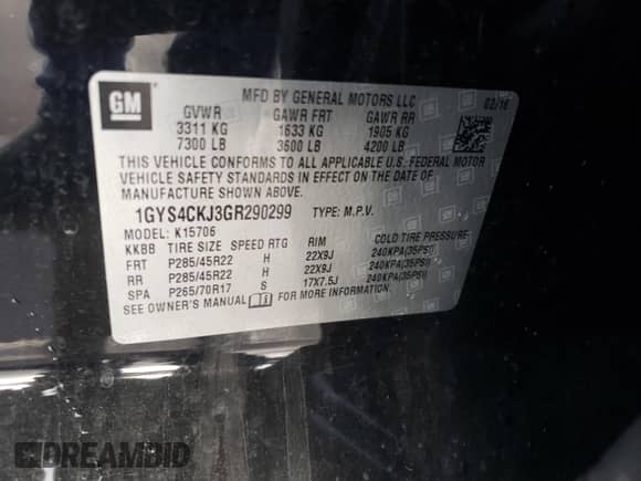 2016 Cadillac Escalade Premium Collection z VIN 1GYS4CKJ3GR290299, wystawiony jako Copart lot #46822895 z przebiegiem 98 147 mil mil oraz Szkoda całkowita • Salvage title. Historia ofert i sprzedaży dostępna na DreamBid. Obrazek 14.