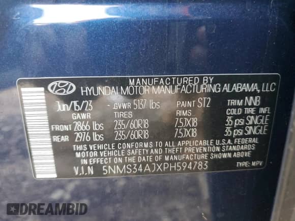 2023 Hyundai Santa Fe SEL с VIN 5NMS34AJXPH594783, выставлен на аукционе Copart как лот 66000515 с пробегом 27 833 миль миль и Списание • Salvage title. История ставок и продаж доступна на DreamBid. Изображение 13.