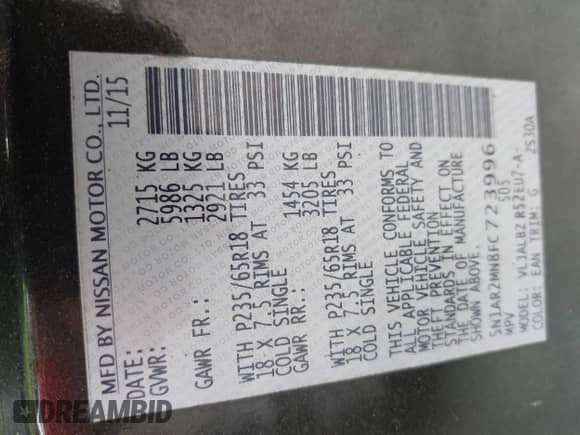 2015 Nissan Pathfinder SV с VIN 5N1AR2MN8FC723996, выставлен на аукционе IAAI как лот 42949498 с пробегом 207 087 миль миль и . История ставок и продаж доступна на DreamBid. Изображение 9.