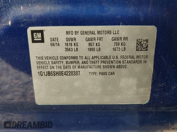 2014 Chevrolet Sonic LS с VIN 1G1JB6SH8E4228387, выставлен на аукционе IAAI как лот 43130834 с пробегом 56 103 миль миль и . История ставок и продаж доступна на DreamBid. Изображение 9.