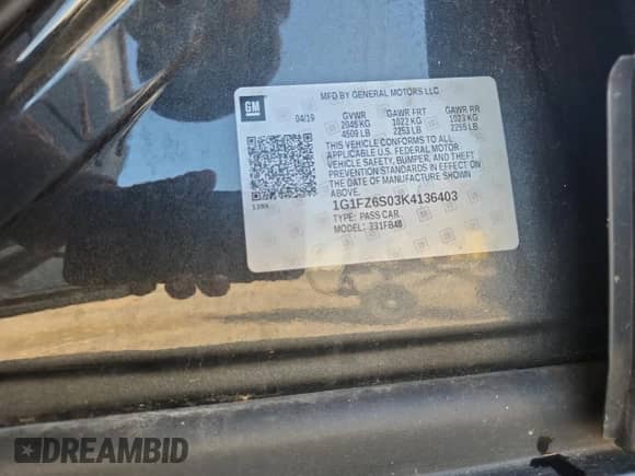 2019 Chevrolet Bolt EV Premier with VIN 1G1FZ6S03K4136403, listed as a Copart auction lot 86451945 with 91,382 mi miles and Salvage title. Bid and sale history available at DreamBid. Image 12.