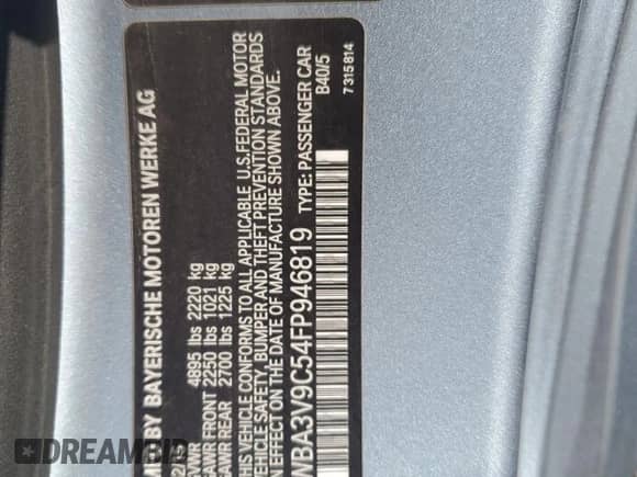 2015 BMW 4 Series 428i xDrive с VIN WBA3V9C54FP946819, выставлен на аукционе Copart как лот 69080405 с пробегом 63 661 миль миль и На запчасти • Non repairable. История ставок и продаж доступна на DreamBid. Изображение 12.