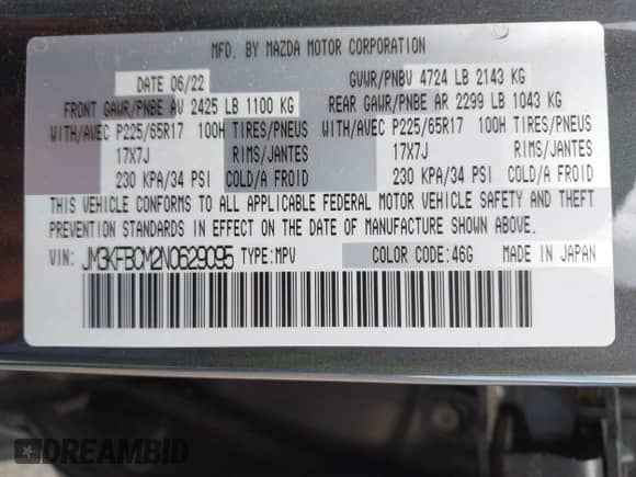 2022 Mazda CX-5 S Carbon Edition с VIN JM3KFBCM2N0629095, выставлен на аукционе IAAI как лот 42177130 с пробегом 28 913 миль миль и . История ставок и продаж доступна на DreamBid. Изображение 9.