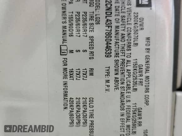 2008 Chevrolet Equinox LT z VIN 2CNDL43F786044639, wystawiony jako Copart lot #52512804 z przebiegiem 161 640 mil mil oraz Nie do naprawy • Non repairable. Historia ofert i sprzedaży dostępna na DreamBid. Obrazek 13.