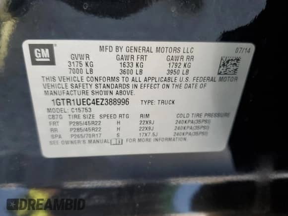 2014 GMC Sierra 1500 SLE with VIN 1GTR1UEC4EZ388996, listed as a Copart auction lot 80128825 with 175,006 mi miles and Salvage title. Bid and sale history available at DreamBid. Image 12.