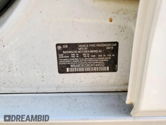 2016 BMW 3 Series 328i with VIN WBA8E9G58GNT44552, listed as a Copart auction lot 71155915 with 121,103 mi miles and Salvage title. Bid and sale history available at DreamBid. Image 12.