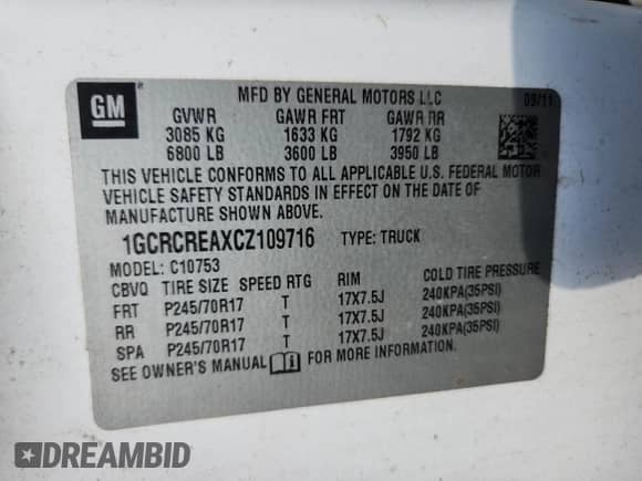 2012 Chevrolet Silverado 1500 LS z VIN 1GCRCREAXCZ109716, wystawiony jako Copart lot #84208005 z przebiegiem 209 008 mil mil oraz Szkoda całkowita • Salvage title. Historia ofert i sprzedaży dostępna na DreamBid. Obrazek 12.