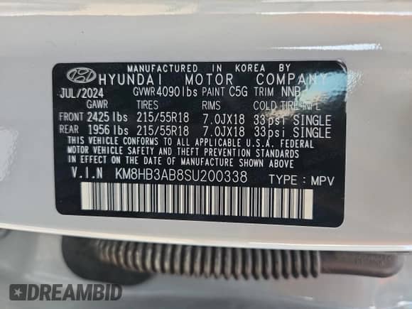 2025 Hyundai Kona SEL с VIN KM8HB3AB8SU200338, выставлен на аукционе Copart как лот 84417125 с пробегом 20 641 миль миль и Чистый • Clean title. История ставок и продаж доступна на DreamBid. Изображение 13.
