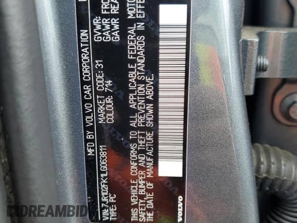 2020 Volvo S60 Momentum с VIN 7JR102FK1LG063811, выставлен на аукционе Copart как лот 55442155 с пробегом 36 509 миль миль и Списание • Salvage title. История ставок и продаж доступна на DreamBid. Изображение 12.