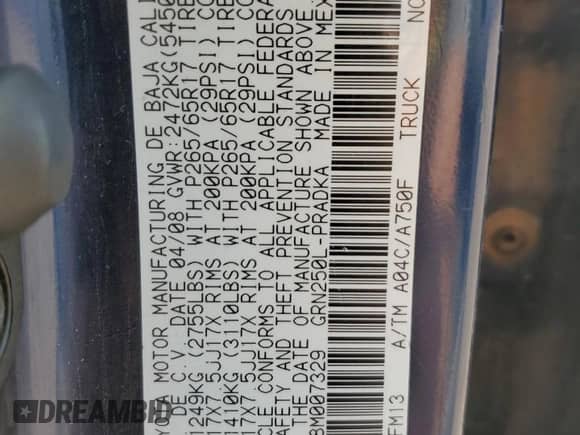2008 Toyota Tacoma with VIN 3TMMU52N88M007329, listed as a Copart auction lot 66621925 with 261,150 mi miles and Salvage title. Bid and sale history available at DreamBid. Image 12.