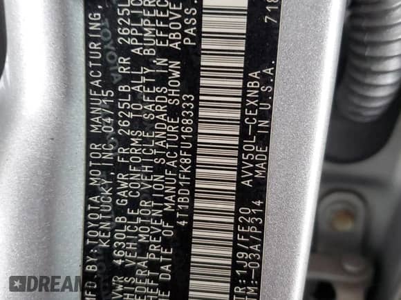 2015 Toyota Camry LE с VIN 4T1BD1FK8FU168333, выставлен на аукционе Copart как лот 84587885 с пробегом 421 265 миль миль и Чистый • Clean title. История ставок и продаж доступна на DreamBid. Изображение 12.