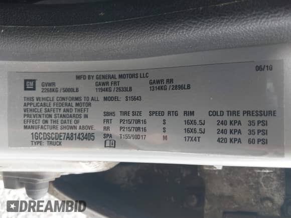 2010 Chevrolet Colorado 1LT z VIN 1GCDSCDE7A8143405, wystawiony jako IAAI lot #41578223 z przebiegiem 158 886 mil mil oraz . Historia ofert i sprzedaży dostępna na DreamBid. Obrazek 9.