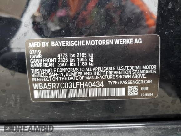 2020 BMW 3 Series 330i xDrive with VIN WBA5R7C03LFH40434, listed as a Copart auction lot 59900675 with 91,546 mi miles and Salvage title. Bid and sale history available at DreamBid. Image 12.