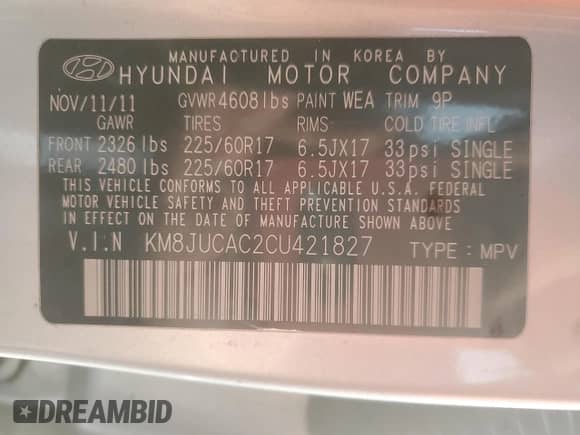 2012 Hyundai Tucson GLS с VIN KM8JUCAC2CU421827, выставлен на аукционе Copart как лот 46611295 с пробегом 97 648 миль миль и Списание • Salvage title. История ставок и продаж доступна на DreamBid. Изображение 13.