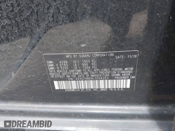 2020 Subaru Impreza with VIN 4S3GTAB64L3704251, listed as a IAAI auction lot 42330314 with 68,498 mi miles and . Bid and sale history available at DreamBid. Image 9.