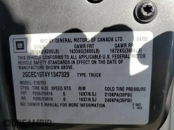 2000 Chevrolet Silverado 1500 LS z VIN 2GCEC19T4Y1347329, wystawiony jako Copart lot #62958145 z przebiegiem 227 891 mil mil oraz Szkoda całkowita • Salvage title. Historia ofert i sprzedaży dostępna na DreamBid. Obrazek 12.