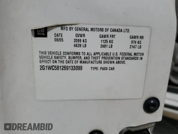 2006 Chevrolet Impala LT 3.9L with VIN 2G1WC581269133099, listed as a Copart auction lot 71853685 with 253,731 mi miles and Salvage title. Bid and sale history available at DreamBid. Image 12.