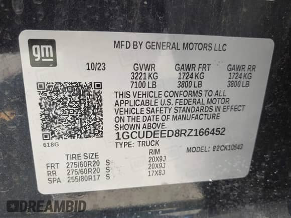 2024 Chevrolet Silverado 1500 RST with VIN 1GCUDEED8RZ166452, listed as a IAAI auction lot 43095521 with 50,889 mi miles and . Bid and sale history available at DreamBid. Image 9.