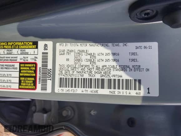 2021 Toyota Tacoma SR5 с VIN 5TFAZ5CN2MX111760, выставлен на аукционе IAAI как лот 43197729 с пробегом 62 963 миль миль и . История ставок и продаж доступна на DreamBid. Изображение 9.