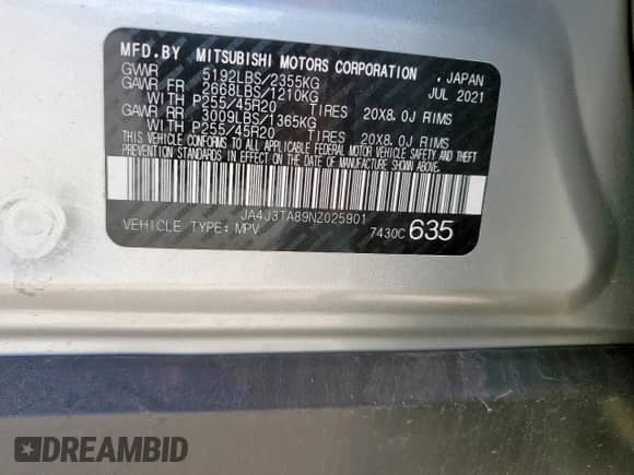 2022 Mitsubishi Outlander ES with VIN JA4J3TA89NZ025901, listed as a Copart auction lot 66313305 with 53,400 mi miles and Salvage title. Bid and sale history available at DreamBid. Image 13.