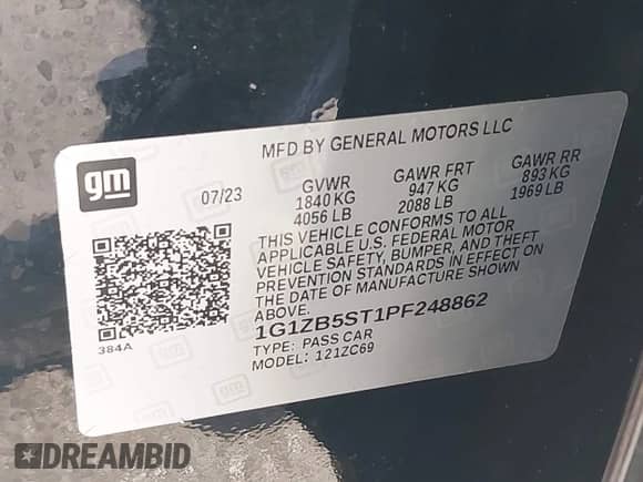 2023 Chevrolet Malibu LS with VIN 1G1ZB5ST1PF248862, listed as a IAAI auction lot 43360890 with 38,272 mi miles and . Bid and sale history available at DreamBid. Image 9.