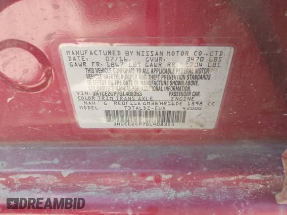 2016 Nissan Note S with VIN 3N1CE2CP7GL408353, listed as a IAAI auction lot 42189743 with 113,816 mi miles and . Bid and sale history available at DreamBid. Image 9.