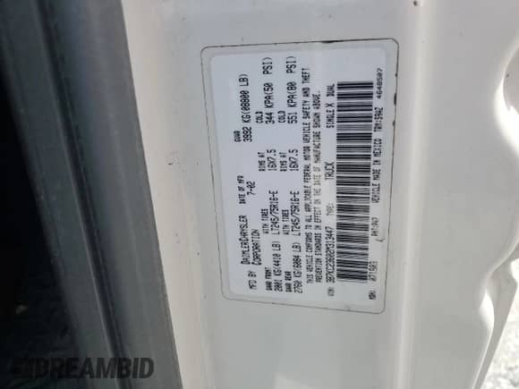 2002 Dodge 2500 with VIN 3B7KC23602M313447, listed as a Copart auction lot 56666355 with 235,214 mi miles and Salvage title. Bid and sale history available at DreamBid. Image 12.