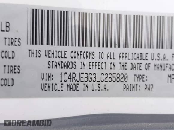 2020 Jeep Grand Cherokee Limited with VIN 1C4RJEBG3LC265820, listed as a IAAI auction lot 42797967 with 99,220 mi miles and . Bid and sale history available at DreamBid. Image 9.