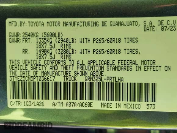 2023 Toyota Tacoma с VIN 3TYEZ5CN5PT036617, выставлен на аукционе IAAI как лот 43152992 с пробегом 14 985 миль миль и . История ставок и продаж доступна на DreamBid. Изображение 9.