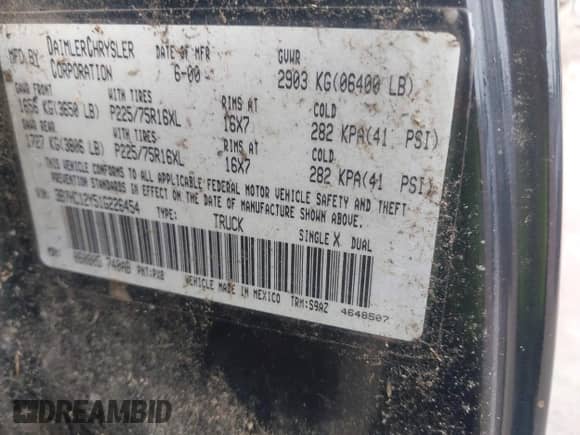 2001 Dodge 1500 с VIN 3B7HC12Y51G226454, выставлен на аукционе IAAI как лот 42541668 с пробегом 250 854 миль миль и . История ставок и продаж доступна на DreamBid. Изображение 9.