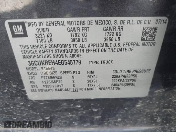 2014 Chevrolet Silverado 1500 LT with VIN 3GCUKREH4EG545779, listed as a IAAI auction lot 42189784 with 129,037 mi miles and . Bid and sale history available at DreamBid. Image 9.