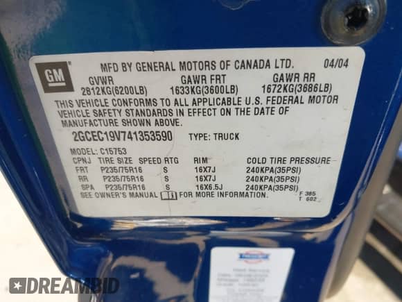 2004 Chevrolet Silverado 1500 Work Truck с VIN 2GCEC19V741353590, выставлен на аукционе IAAI как лот 41988522 с пробегом Не указан миль и . История ставок и продаж доступна на DreamBid. Изображение 9.