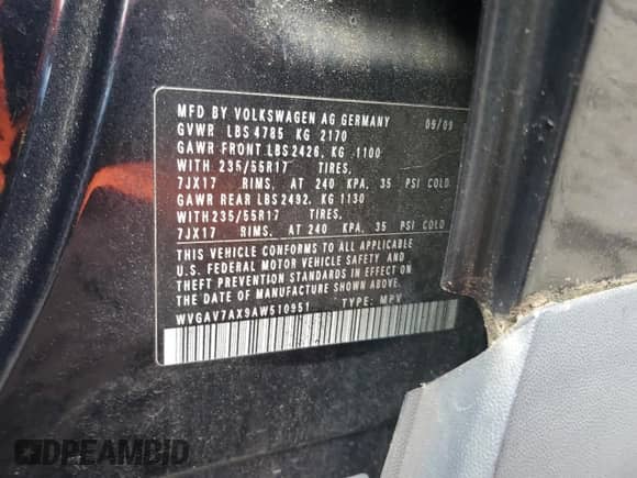 2010 Volkswagen Tiguan S с VIN WVGAV7AX9AW510951, выставлен на аукционе Copart как лот 59224895 с пробегом 144 645 миль миль и Чистый • Clean title. История ставок и продаж доступна на DreamBid. Изображение 13.