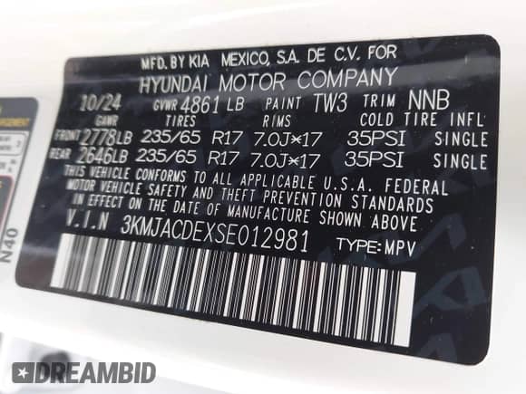 2025 Hyundai Tucson with VIN 3KMJACDEXSE012981, listed as a IAAI auction lot 42915280 with 13,335 mi miles and . Bid and sale history available at DreamBid. Image 9.