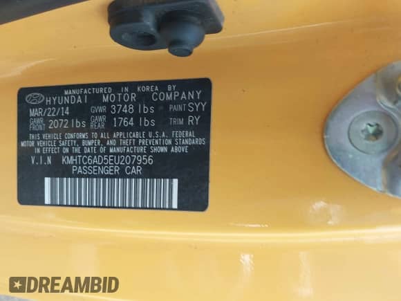 2014 Hyundai Veloster с VIN KMHTC6AD5EU207956, выставлен на аукционе IAAI как лот 42653281 с пробегом 121 867 миль миль и . История ставок и продаж доступна на DreamBid. Изображение 9.