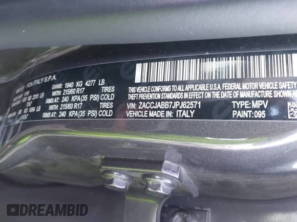 2018 Jeep Renegade Latitude with VIN ZACCJABB7JPJ62571, listed as a IAAI auction lot 42646379 with 152,846 mi miles and . Bid and sale history available at DreamBid. Image 9.