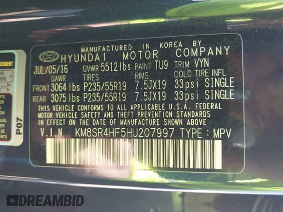 2017 Hyundai Santa Fe SE Ultimate с VIN KM8SR4HF5HU207997, выставлен на аукционе IAAI как лот 42992812 с пробегом 149 309 миль миль и . История ставок и продаж доступна на DreamBid. Изображение 9.