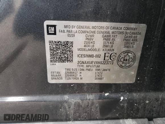 2019 Chevrolet Equinox LT with VIN 2GNAXUEVXK6223773, listed as a Copart auction lot 63259395 with 155,539 mi miles and Clean title. Bid and sale history available at DreamBid. Image 13.